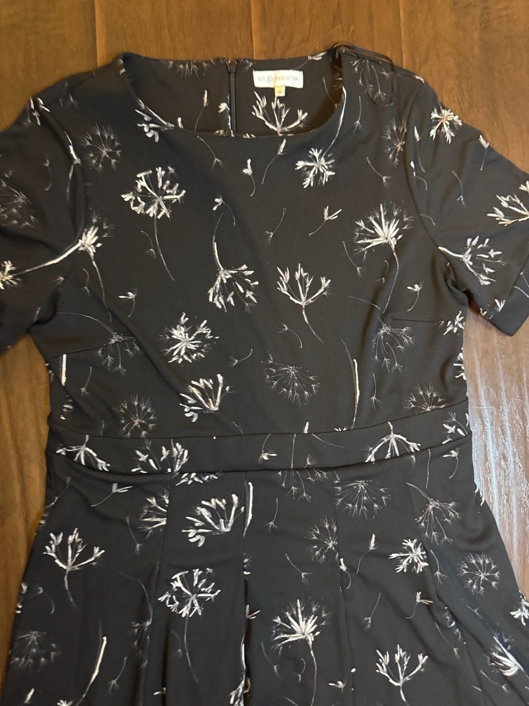 RJR John Rocha Black and White Floral Dandelion Print Fit & Flare Dress 14