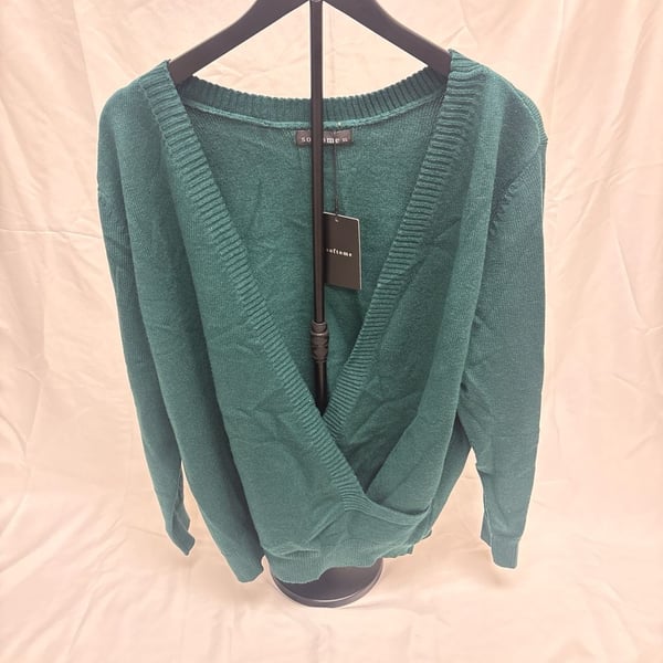 Softome Women's Emerald Green V-Neck Wrap Front Pullover Sweater
