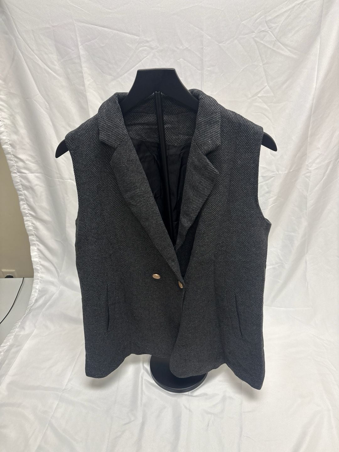 Zara Grey Herringbone Sleeveless Blazer Vest with Gold Buttons 2