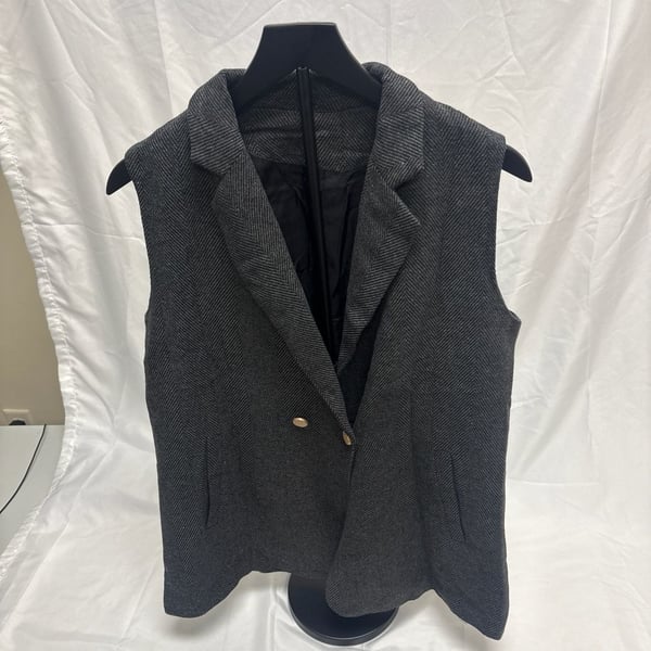 Zara Grey Herringbone Sleeveless Blazer Vest with Gold Buttons