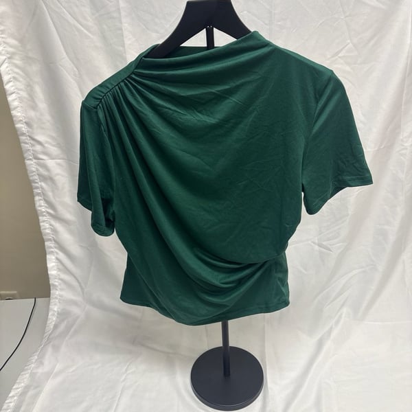 SweatyRocks Dark Green Asymmetrical Ruched Drape Neck Short Sleeve Blouse