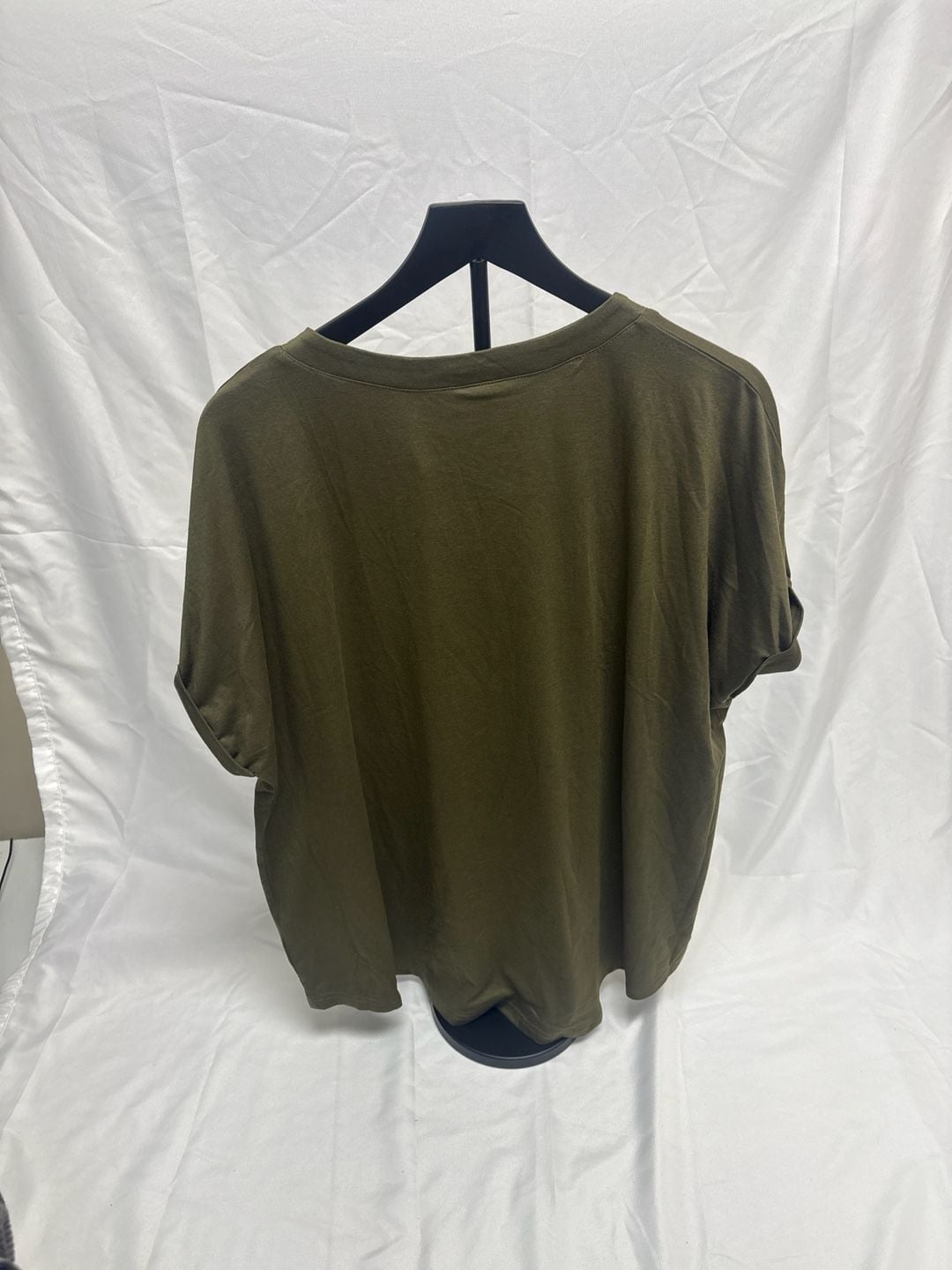 Anrabess Women's Oversized Short Sleeve Henley Top in Army Green Size 3XL 4