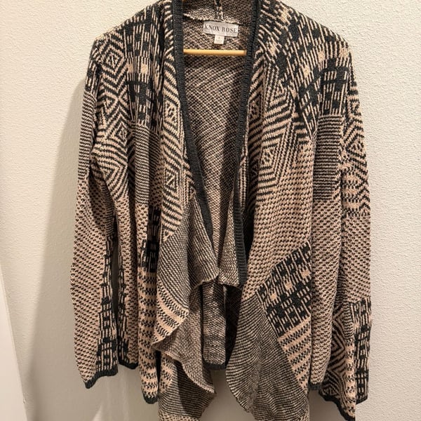Knox Rose Cardigan Womens Medium Brown Black Aztec Sweater Drapey Artsy
