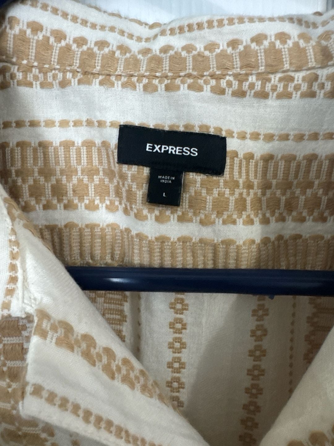 Express Textured Embroidered Striped Short Sleeve Camp Collar Shirt 3