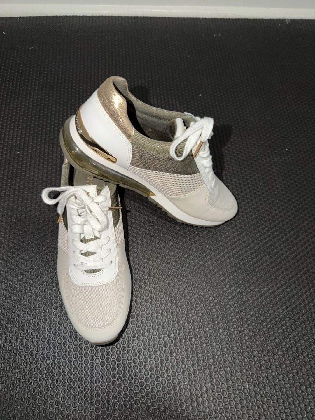 Michael Kors Allie Extreme Mixed-Media Trainer Sneakers in White and Gold 1