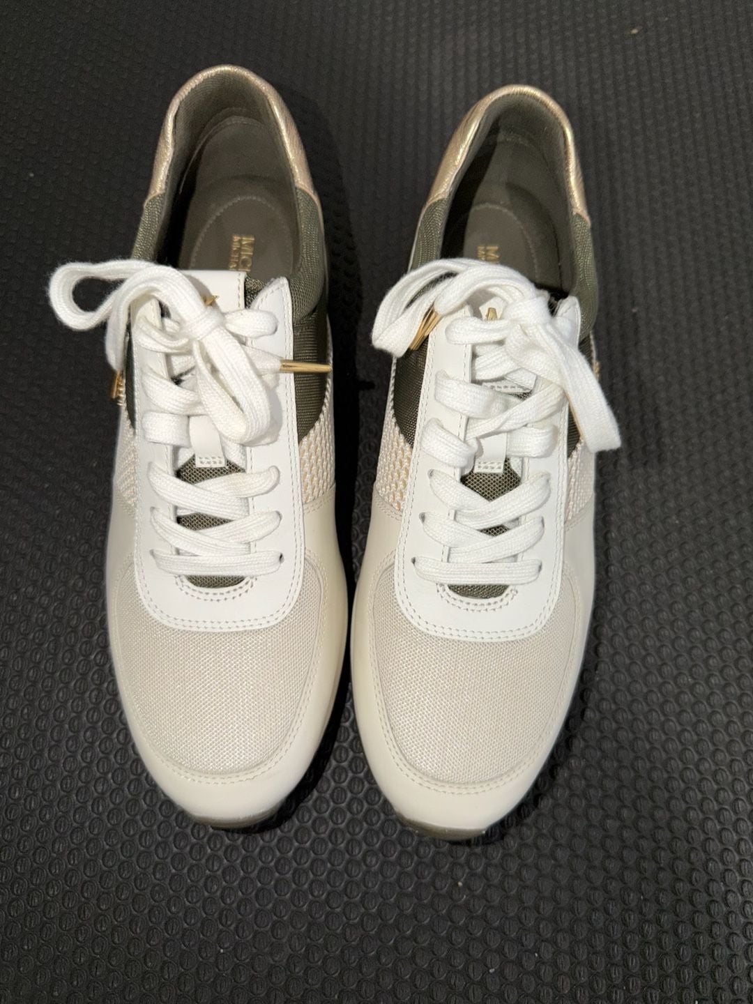 Michael Kors Allie Extreme Mixed-Media Trainer Sneakers in White and Gold 3