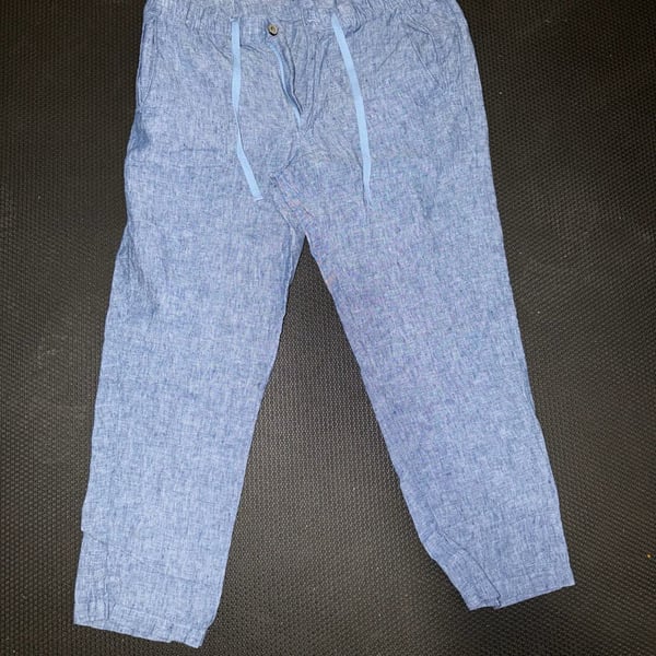J Crew Lightweight Elastic Waist Cotton Chambray Crop Pants. Linen Look. LP, EUC