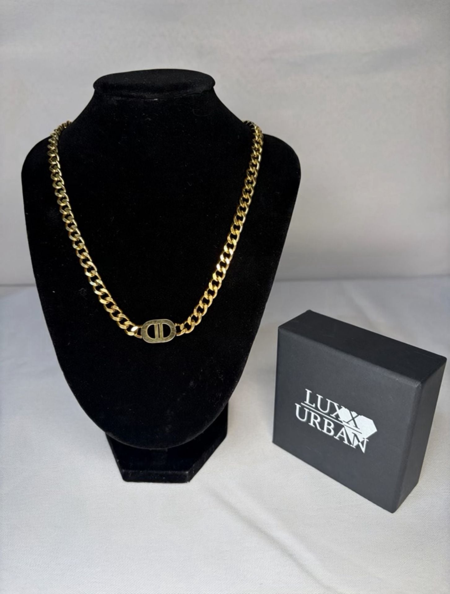 Luxx Urban Double D Monogram Cuban Chain Necklace Gold 3