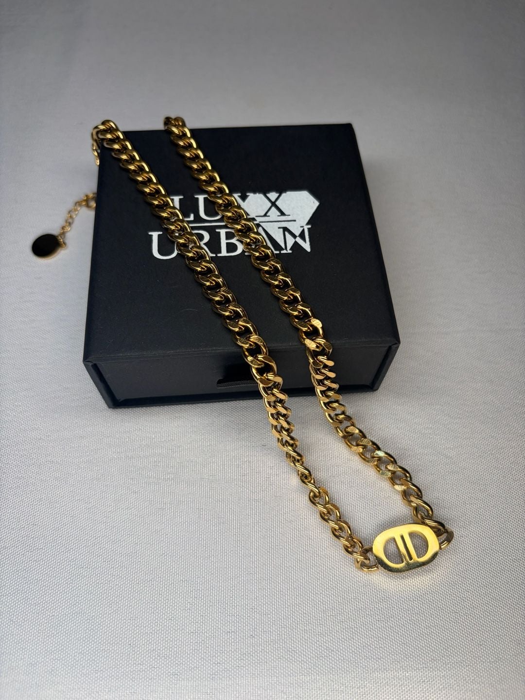 Luxx Urban Double D Monogram Cuban Chain Necklace Gold 4