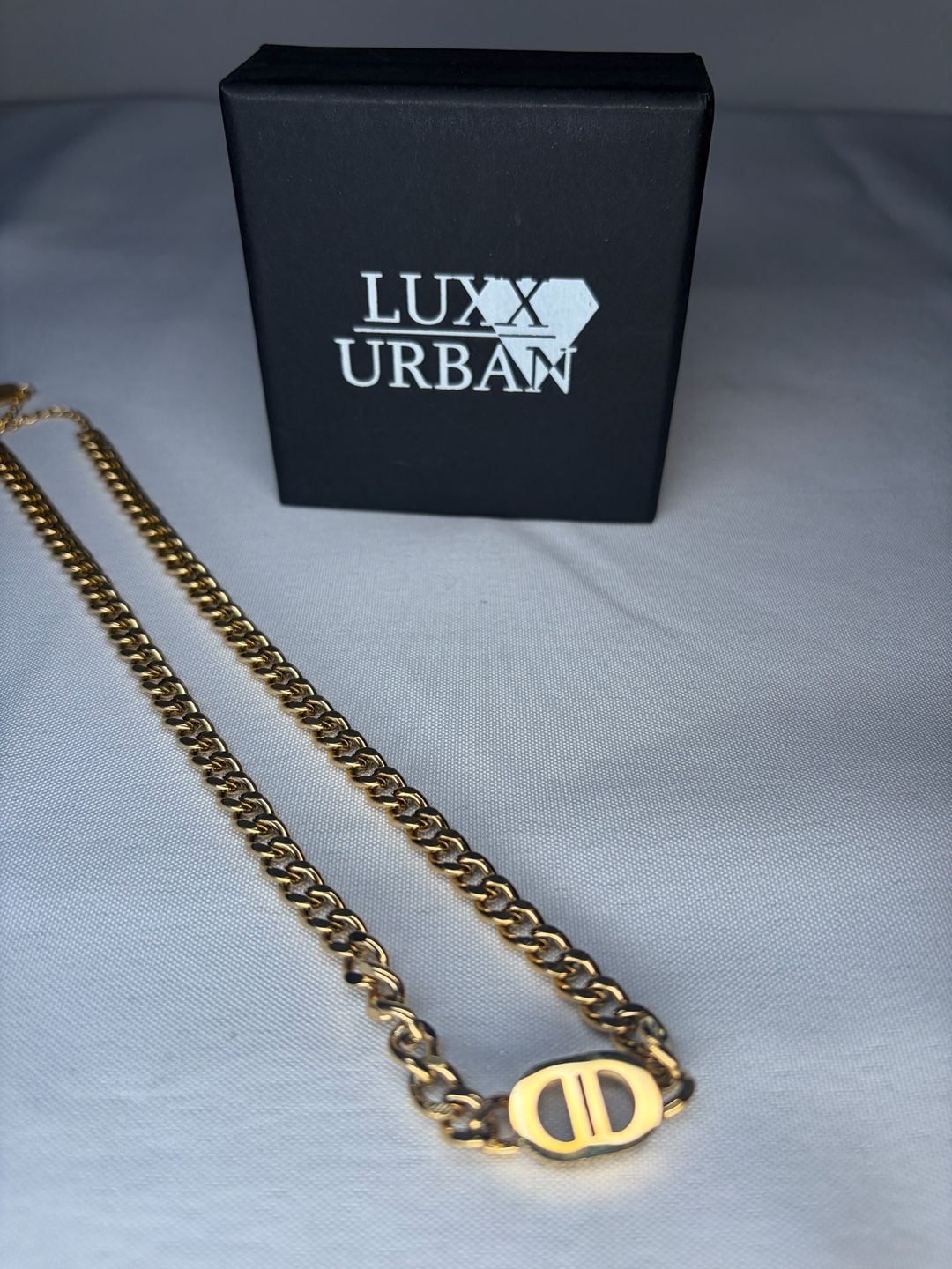 Luxx Urban Double D Monogram Cuban Chain Necklace Gold 5