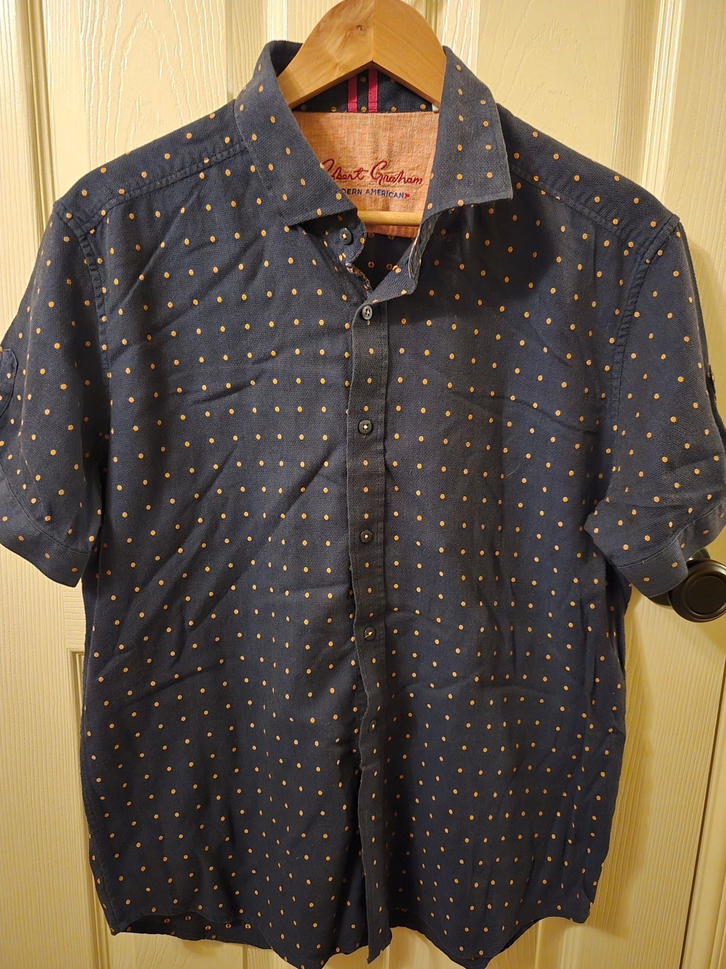 Robert Graham Modern American XL Short Sleeve Button-Down Navy Polka Dot Shirt
6