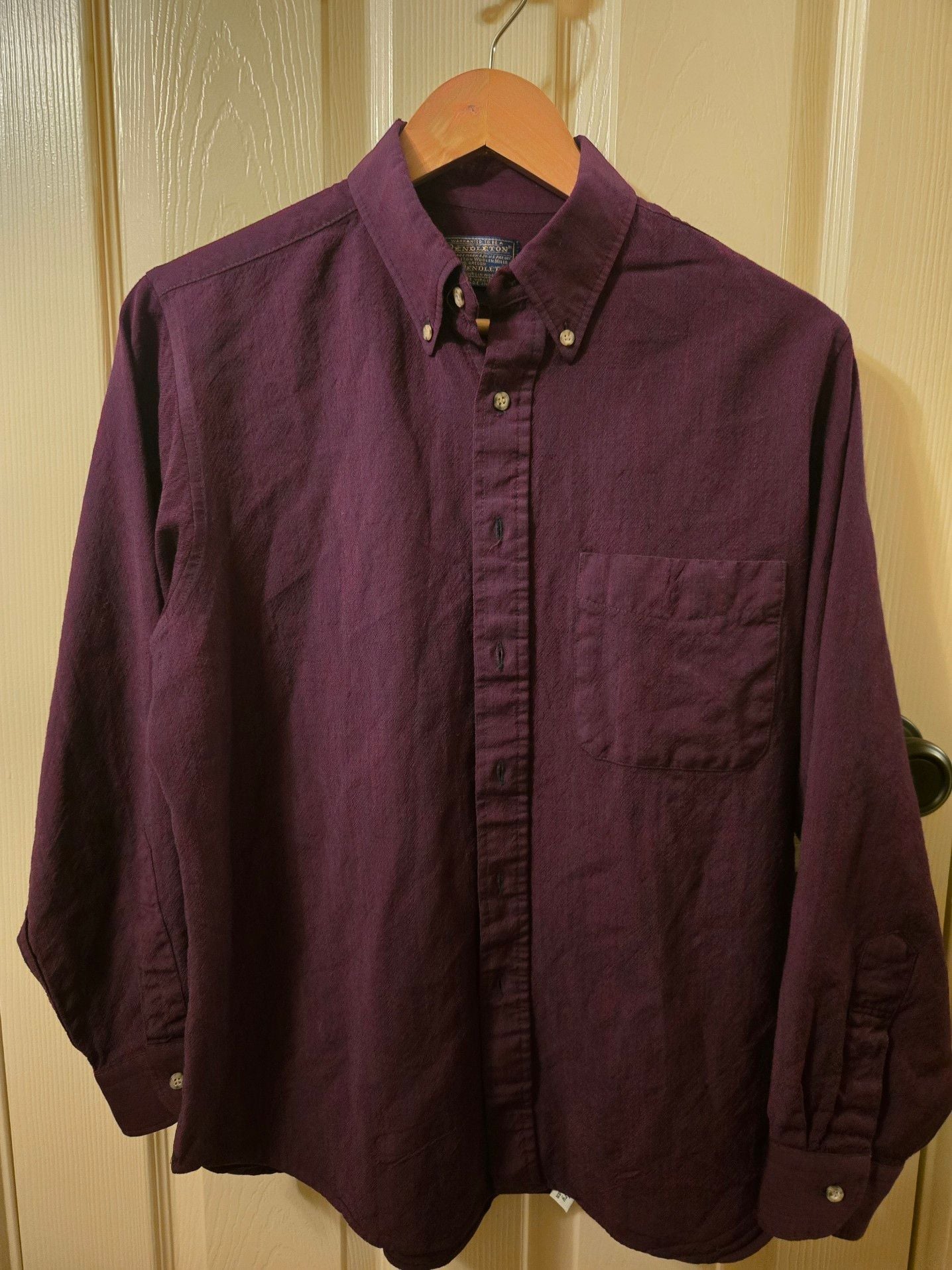 Vintage Sir Pendleton 100% Virgin Wool Burgundy Button Down Shirt Mens Large 2