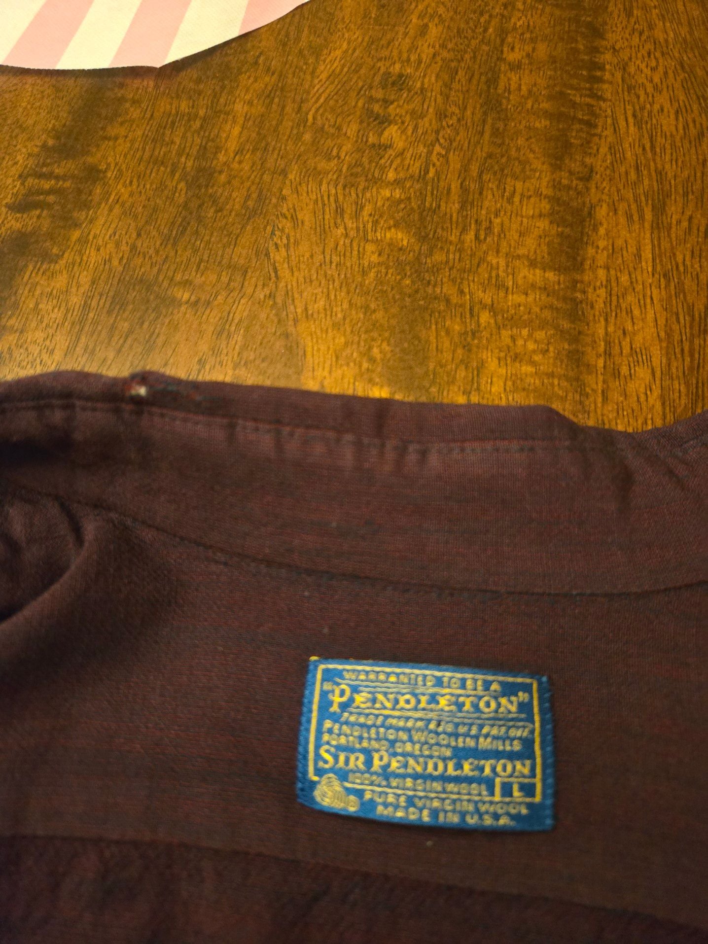 Vintage Sir Pendleton 100% Virgin Wool Burgundy Button Down Shirt Mens Large 6