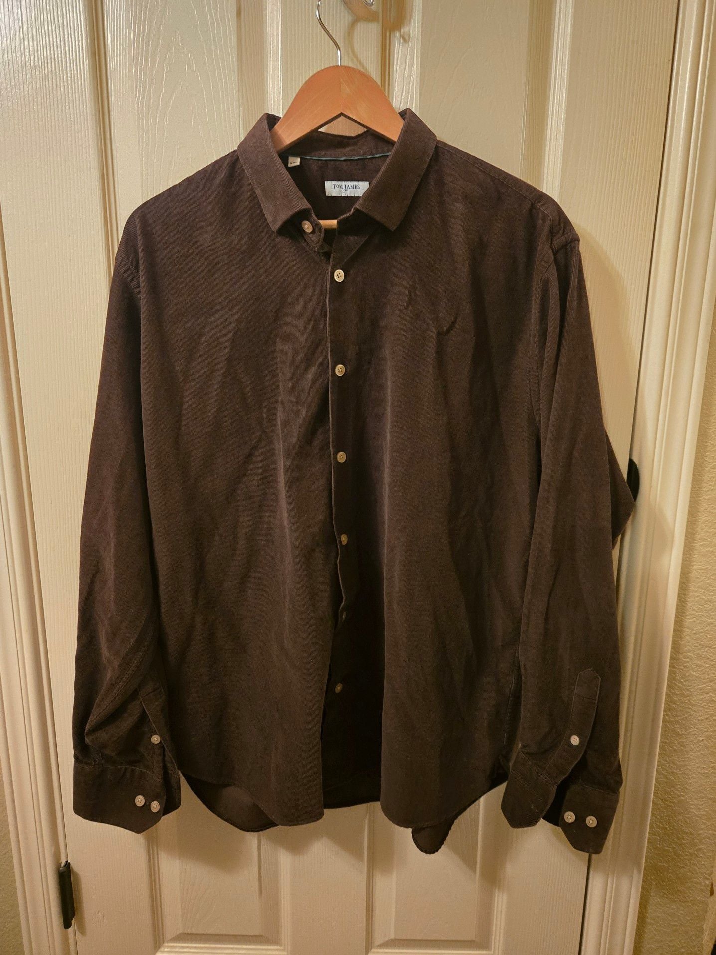 Tom James Men's XXL Brown Fine Wale Corduroy Button-Down Shirt 2