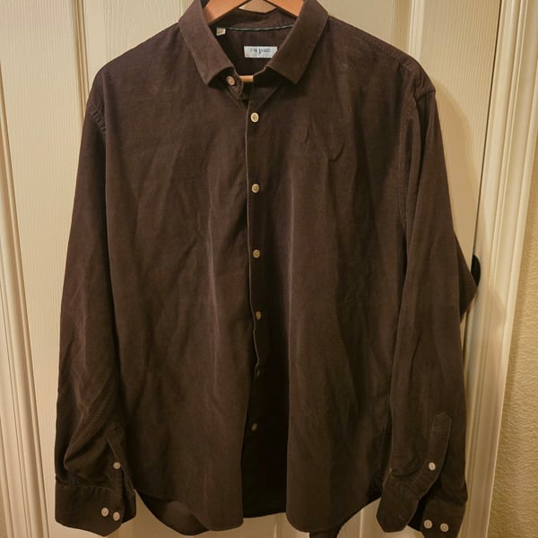 Tom James Men's XXL Brown Fine Wale Corduroy Button-Down Shirt