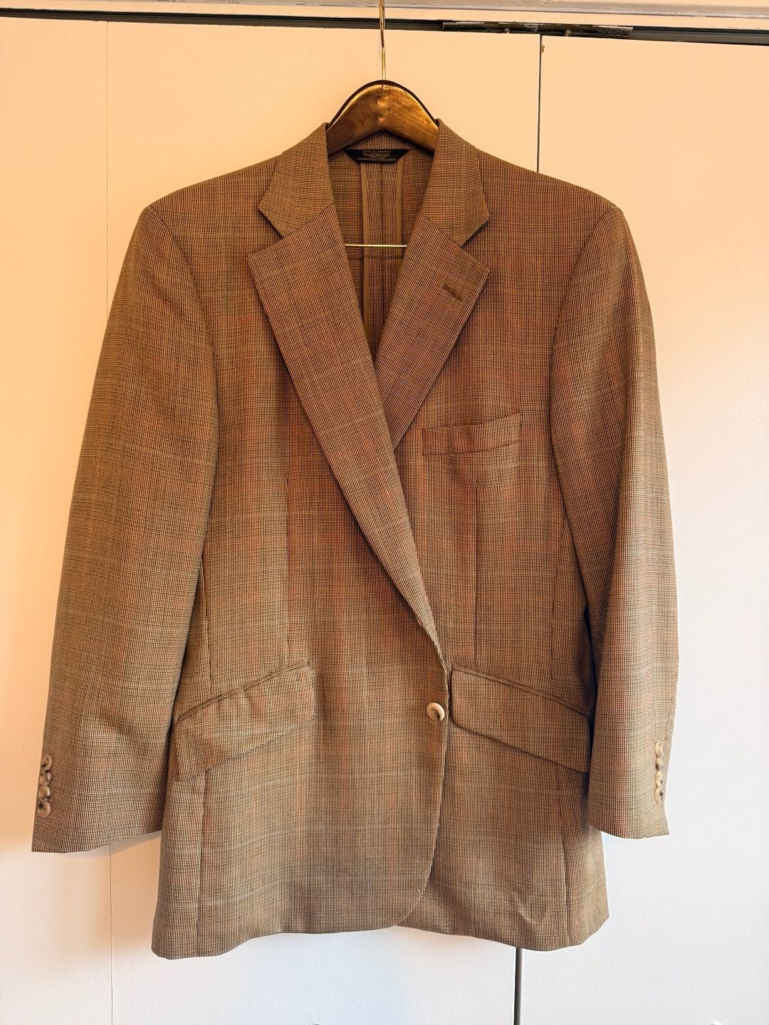Paul Stuart Men's Brown Micro-check Houndstooth Wool Suit Wool and Silk 44R Made in Canada 1