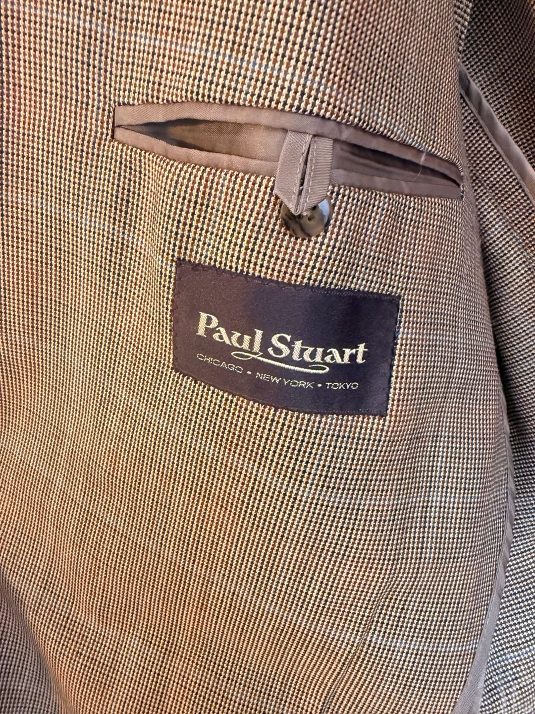 Paul Stuart Men's Brown Micro-check Houndstooth Wool Suit Wool and Silk 44R Made in Canada 5