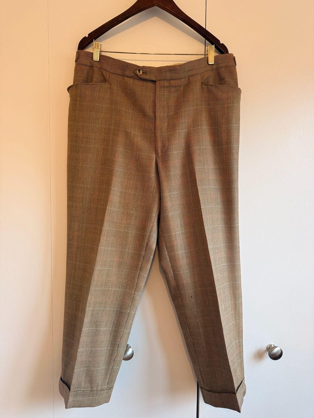 Paul Stuart Men's Brown Micro-check Houndstooth Wool Suit Wool and Silk 44R Made in Canada 8