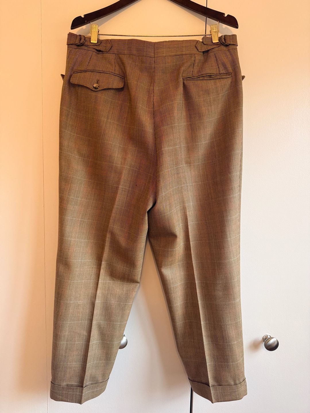 Paul Stuart Men's Brown Micro-check Houndstooth Wool Suit Wool and Silk 44R Made in Canada 9