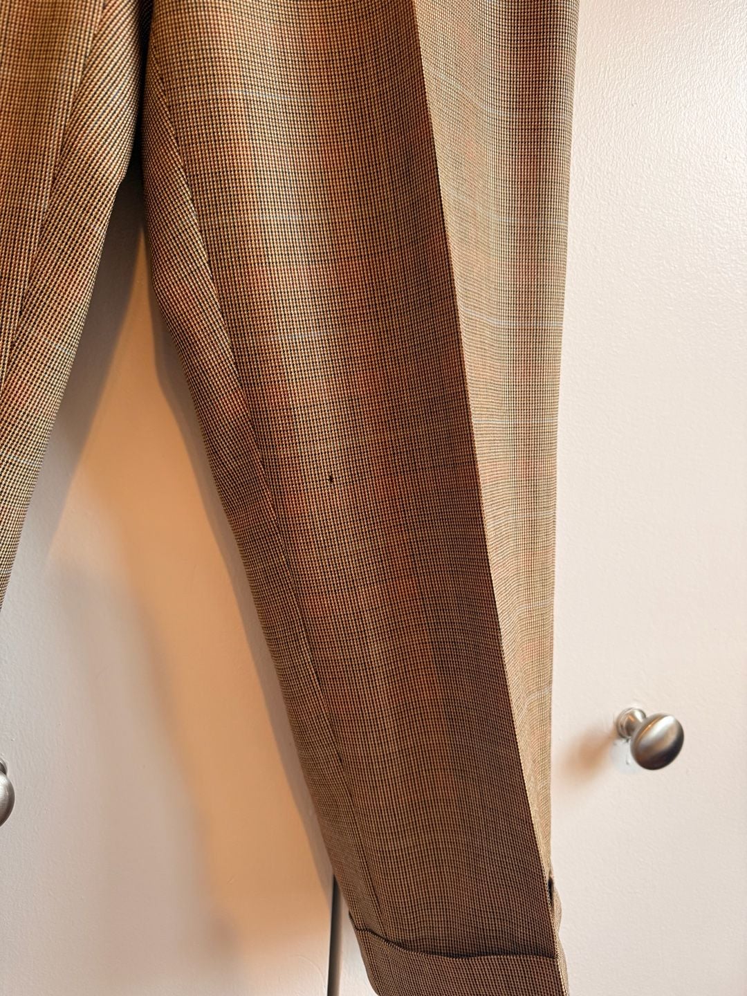 Paul Stuart Men's Brown Micro-check Houndstooth Wool Suit Wool and Silk 44R Made in Canada 13