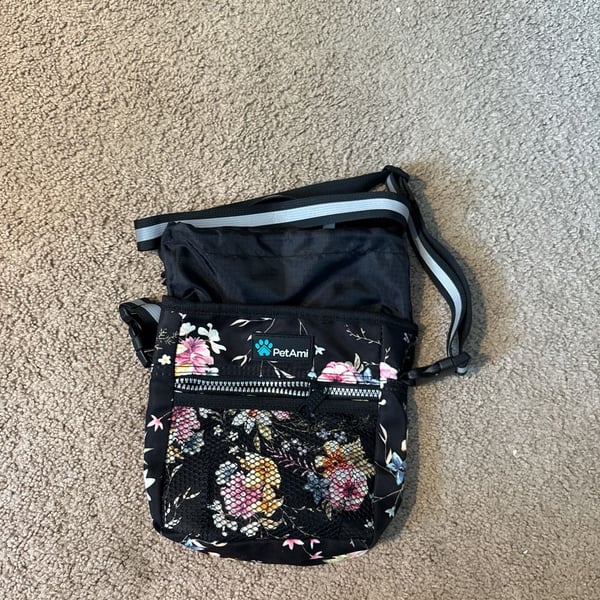 PetAmi Dog Treat Training Pouch Walking Bag with Poop Bag Dispenser Floral Black