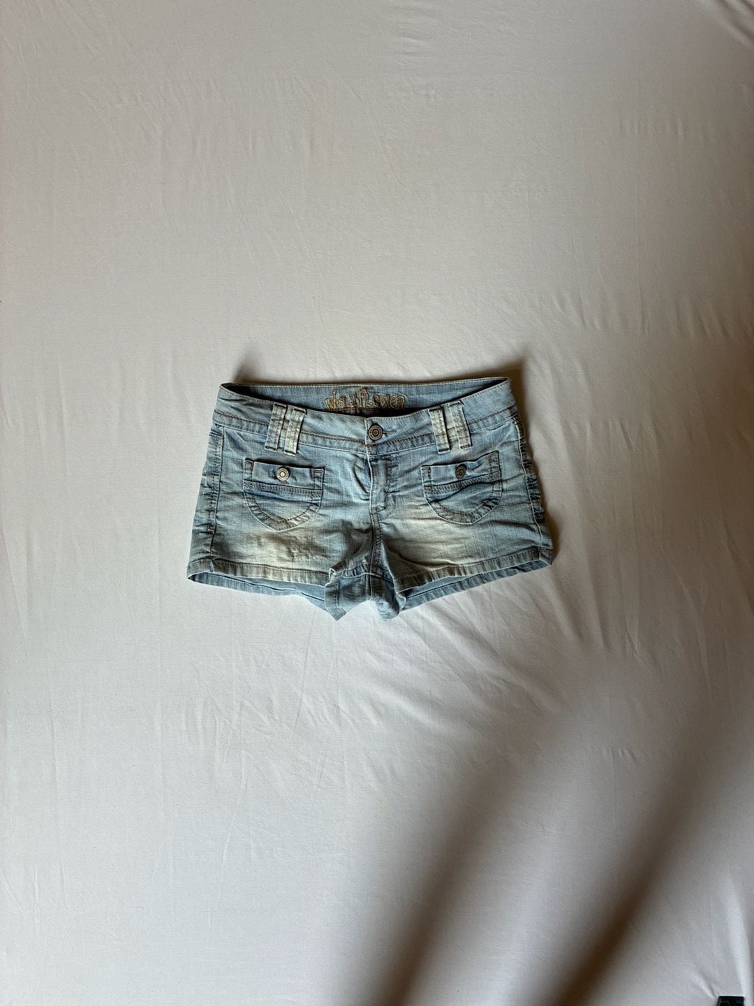 WallFlower High Rise Light Wash Y2K Denim Cutoff Shorts with Flap Pockets 2