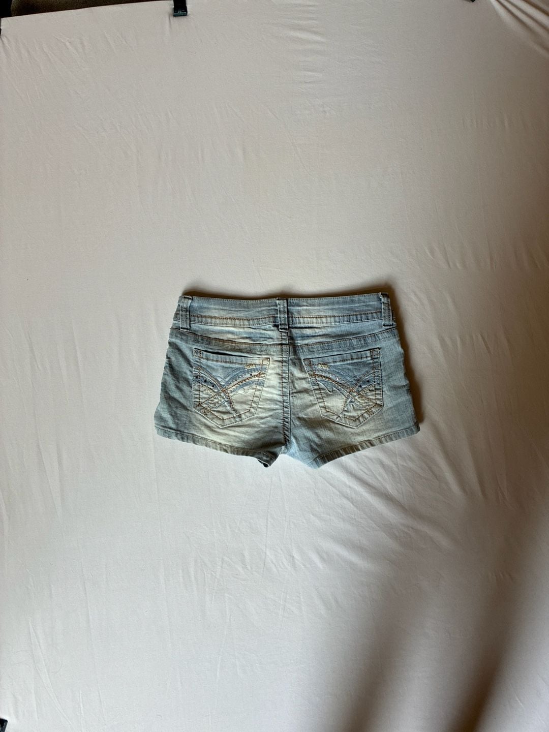 WallFlower High Rise Light Wash Y2K Denim Cutoff Shorts with Flap Pockets 4