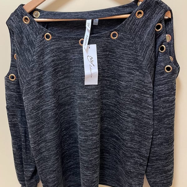 NY Collection Sweater Womens size Large Petite Black Pullover Long Sleeve New