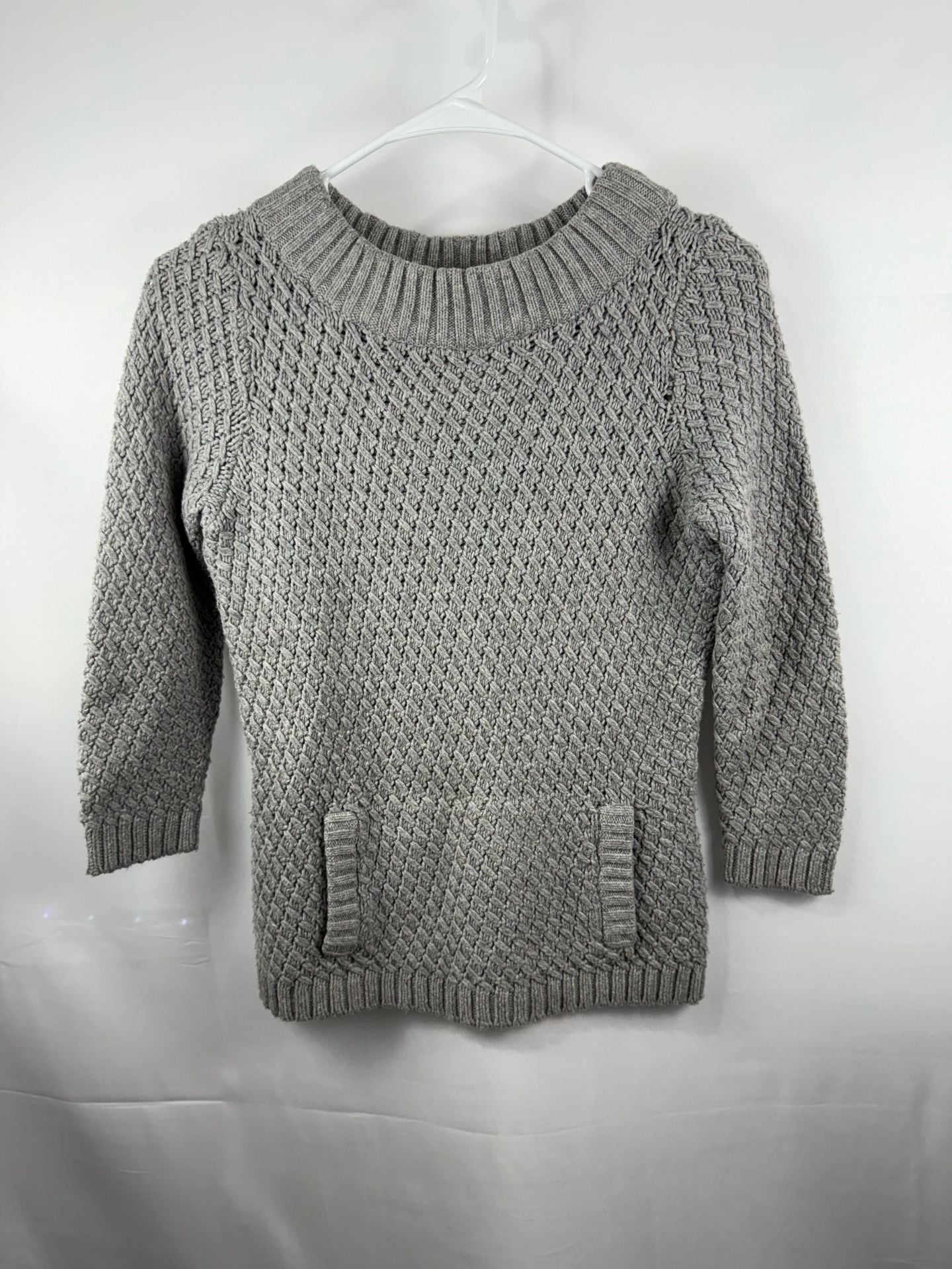 Talbots Petites P Gray Textured Knit Boat Neck Pullover Sweater with Front Pockets 2