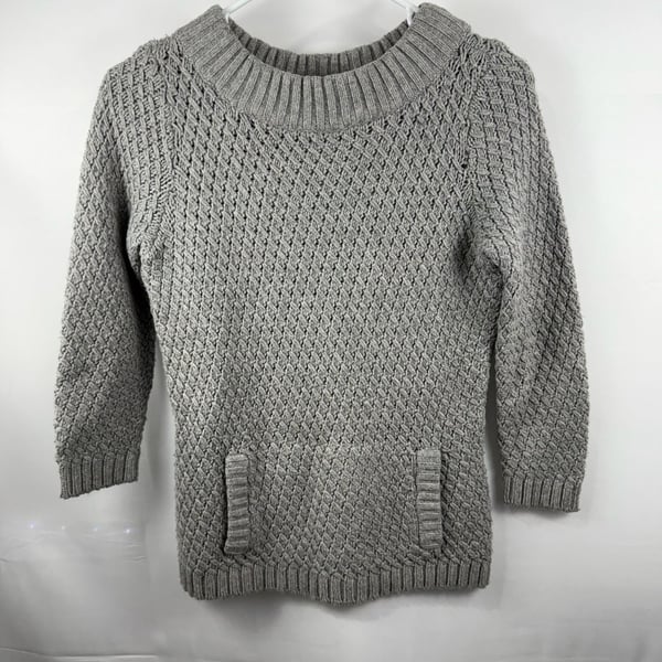 Talbots Petites P Gray Textured Knit Boat Neck Pullover Sweater with Front Pockets