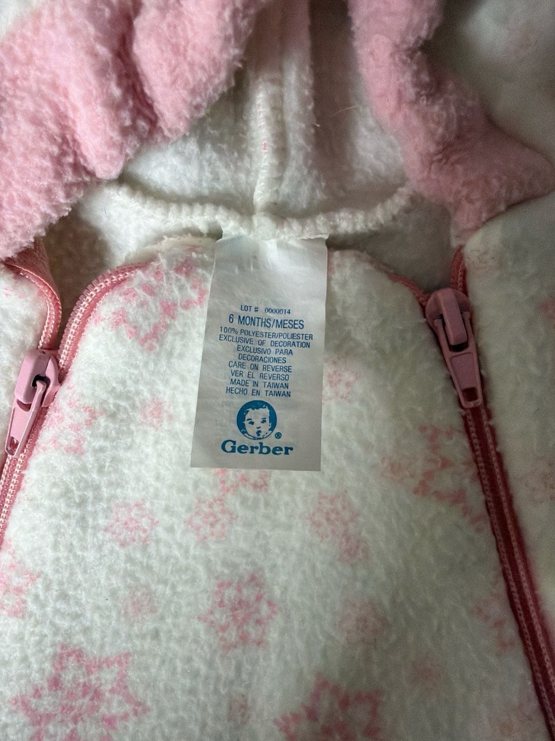 Vintage Gerber Pink Snowflake Fleece Hooded Sleep Sack Bunting Size 6 Months 2