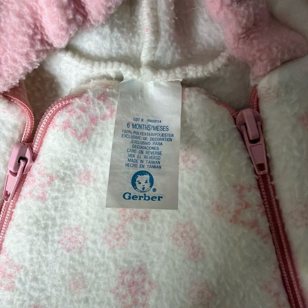 Vintage Gerber Pink Snowflake Fleece Hooded Sleep Sack Bunting Size 6 Months