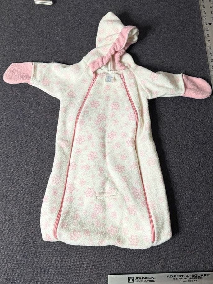 Vintage Gerber Pink Snowflake Fleece Hooded Sleep Sack Bunting Size 6 Months 3