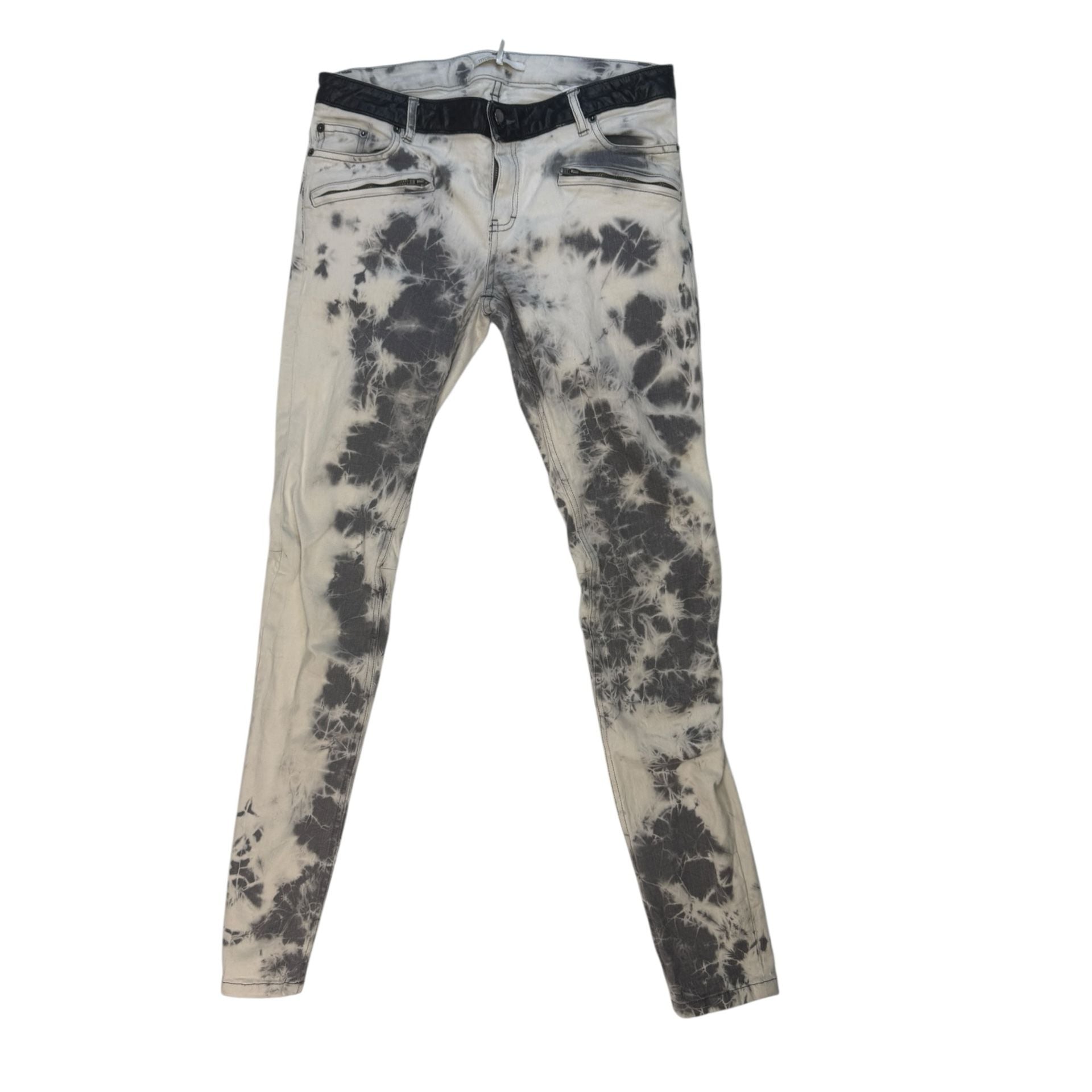 Maje Tie-Dye Acid Wash Skinny Jeans with Faux Leather Waistband 2