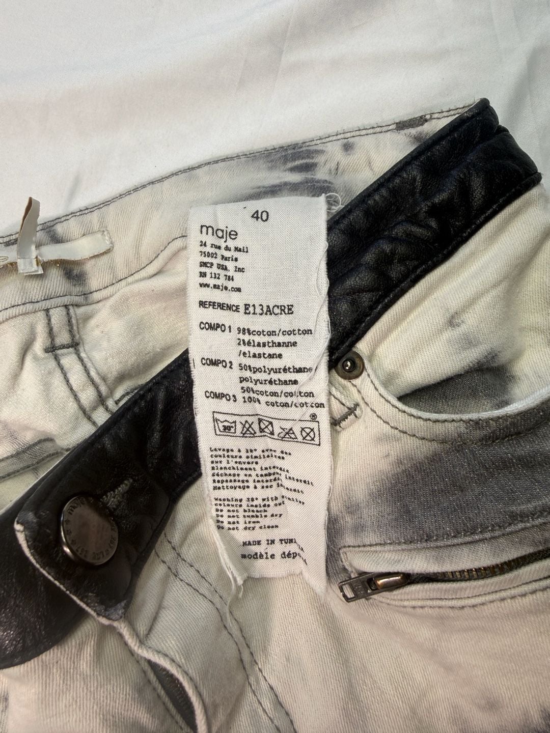 Maje Tie-Dye Acid Wash Skinny Jeans with Faux Leather Waistband 4