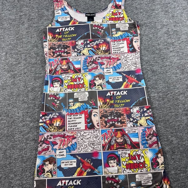 Vintage Wet Seal Retro Comic Strip Action Pop Art Bodycon Tank Dress