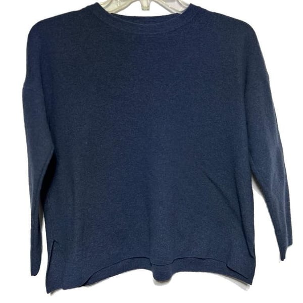 Eileen Fisher Italian Yarn 100% Superfine Merino Wool Crewneck Sweater in Navy