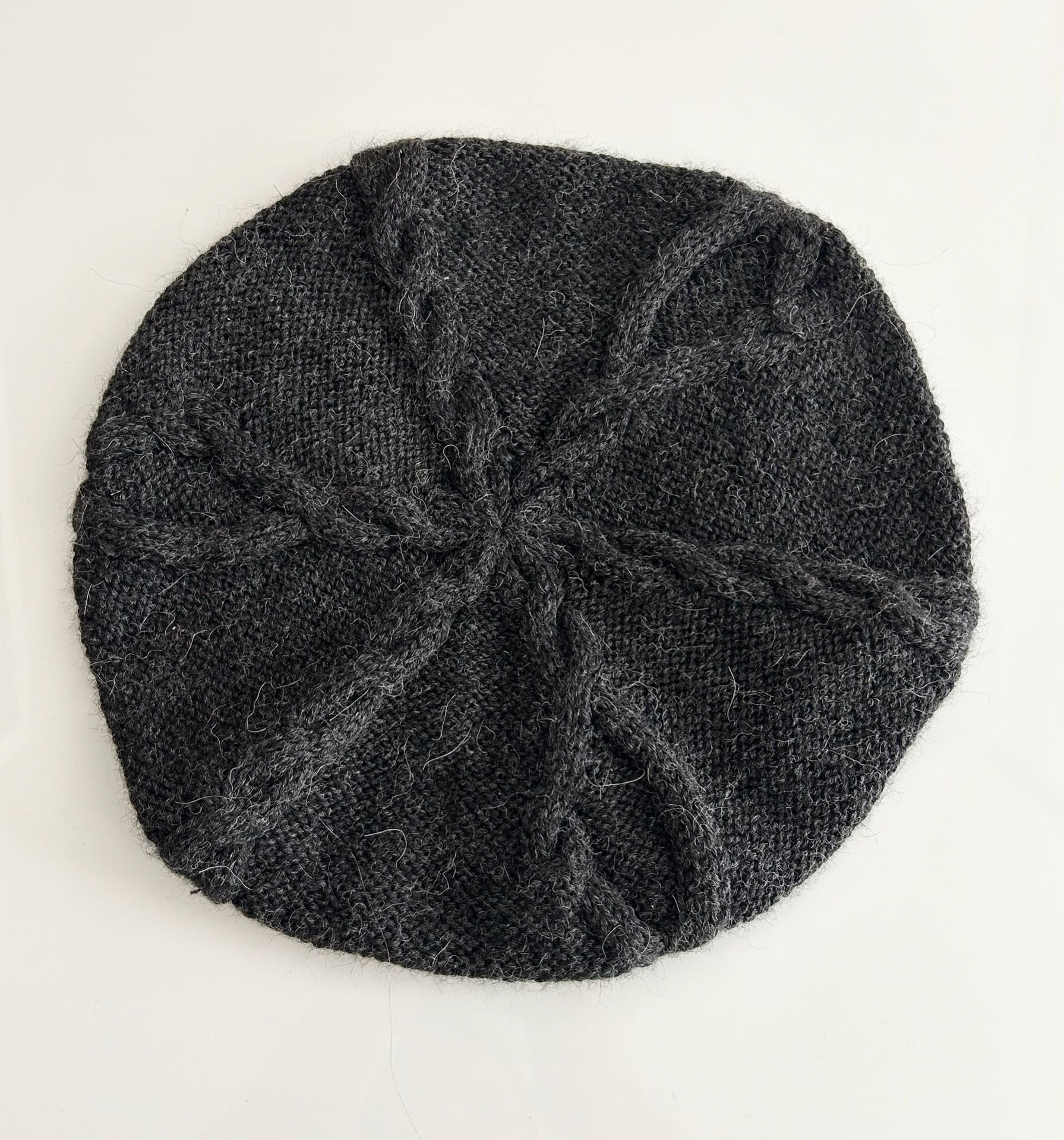 Alpaca International 100% Baby Alpaca Gray Cable Knit Beret 2