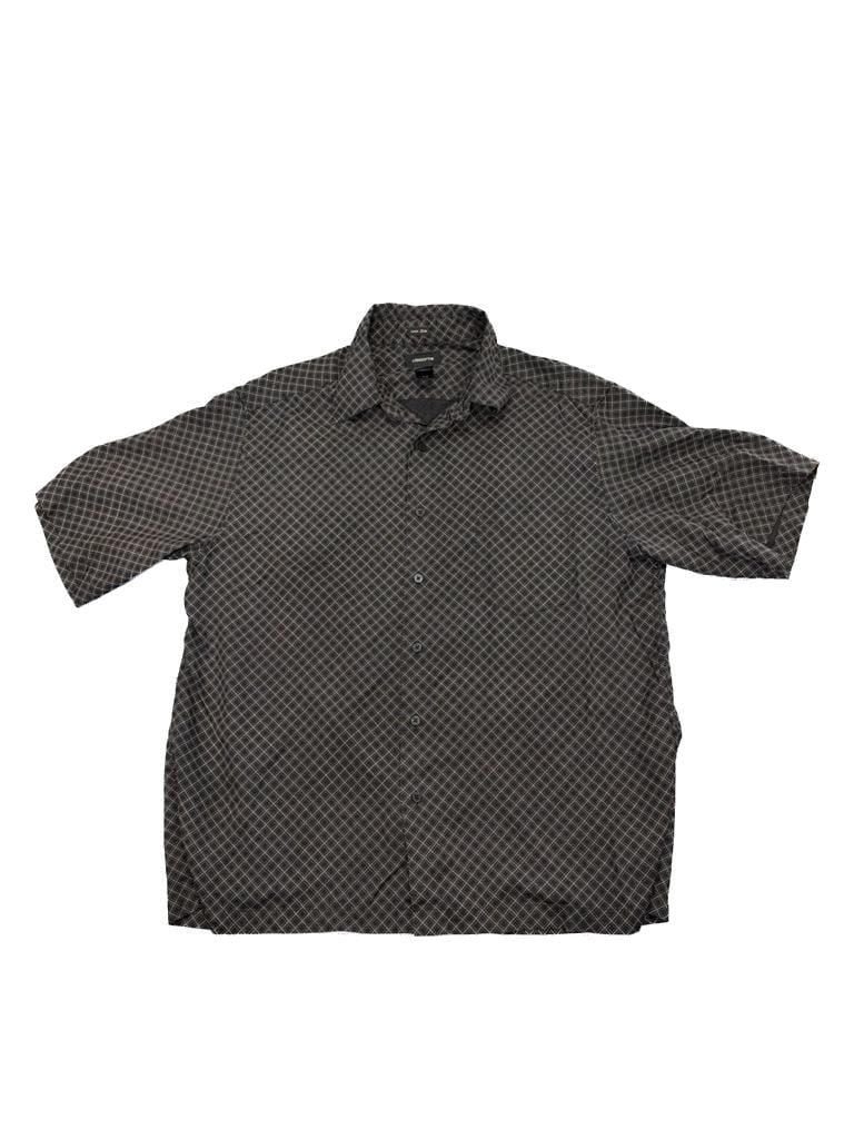 Claiborne 100% Silk Mens XL Blk White Grid Pattern Short Sleeve Button Up Shirt 2