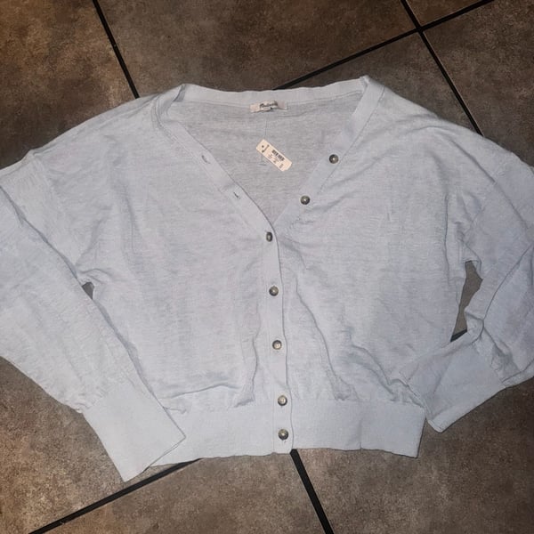 NWT Madewell Linen-Blend V-Neck Cardigan in Pale Blue