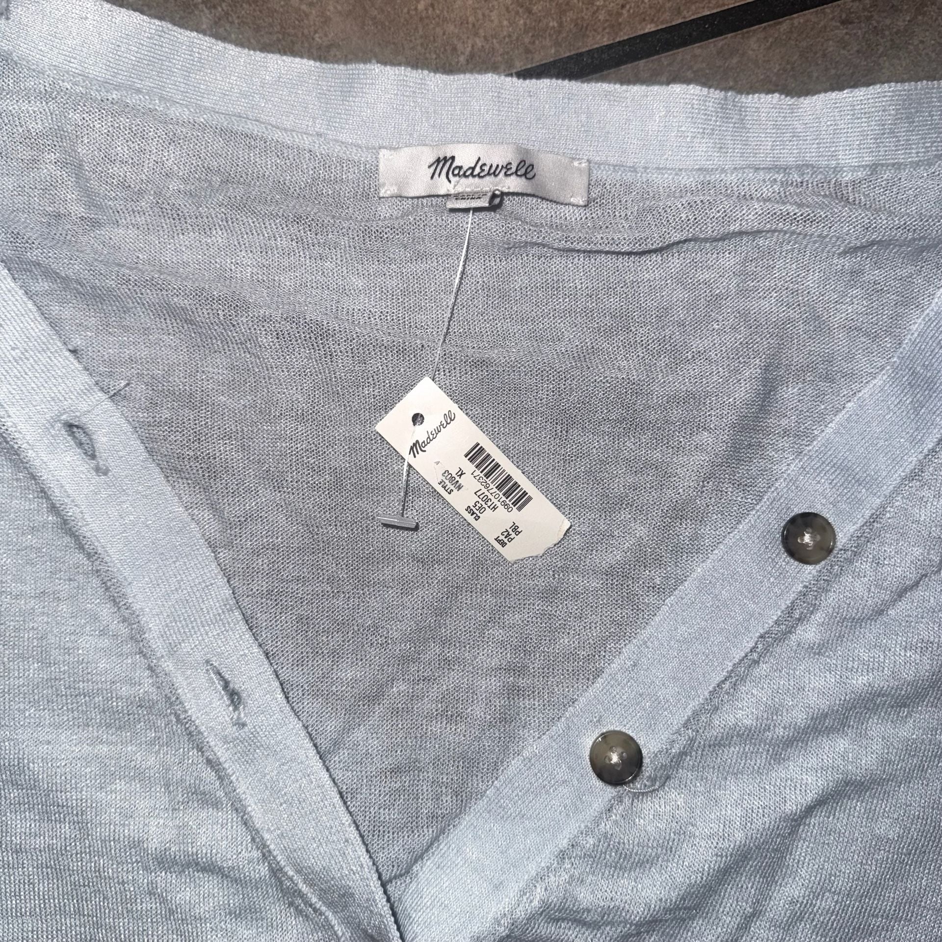 NWT Madewell Linen-Blend V-Neck Cardigan in Pale Blue 3