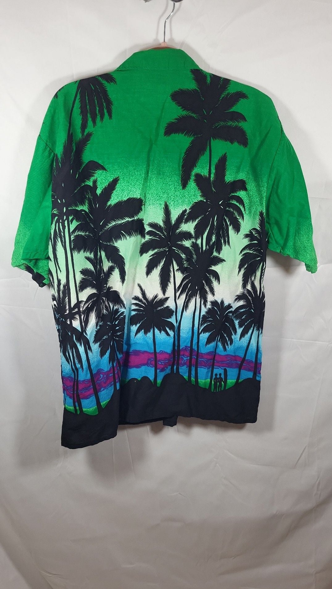Vintage Dorsett Tee's Bahamas Green Palm Tree All Over Print Hawaiian Beachware Shirt Size XL 3