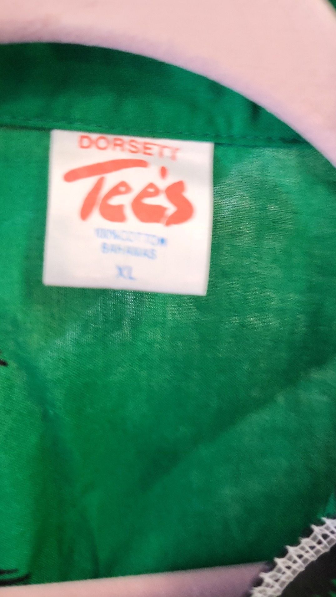 Vintage Dorsett Tee's Bahamas Green Palm Tree All Over Print Hawaiian Beachware Shirt Size XL 4