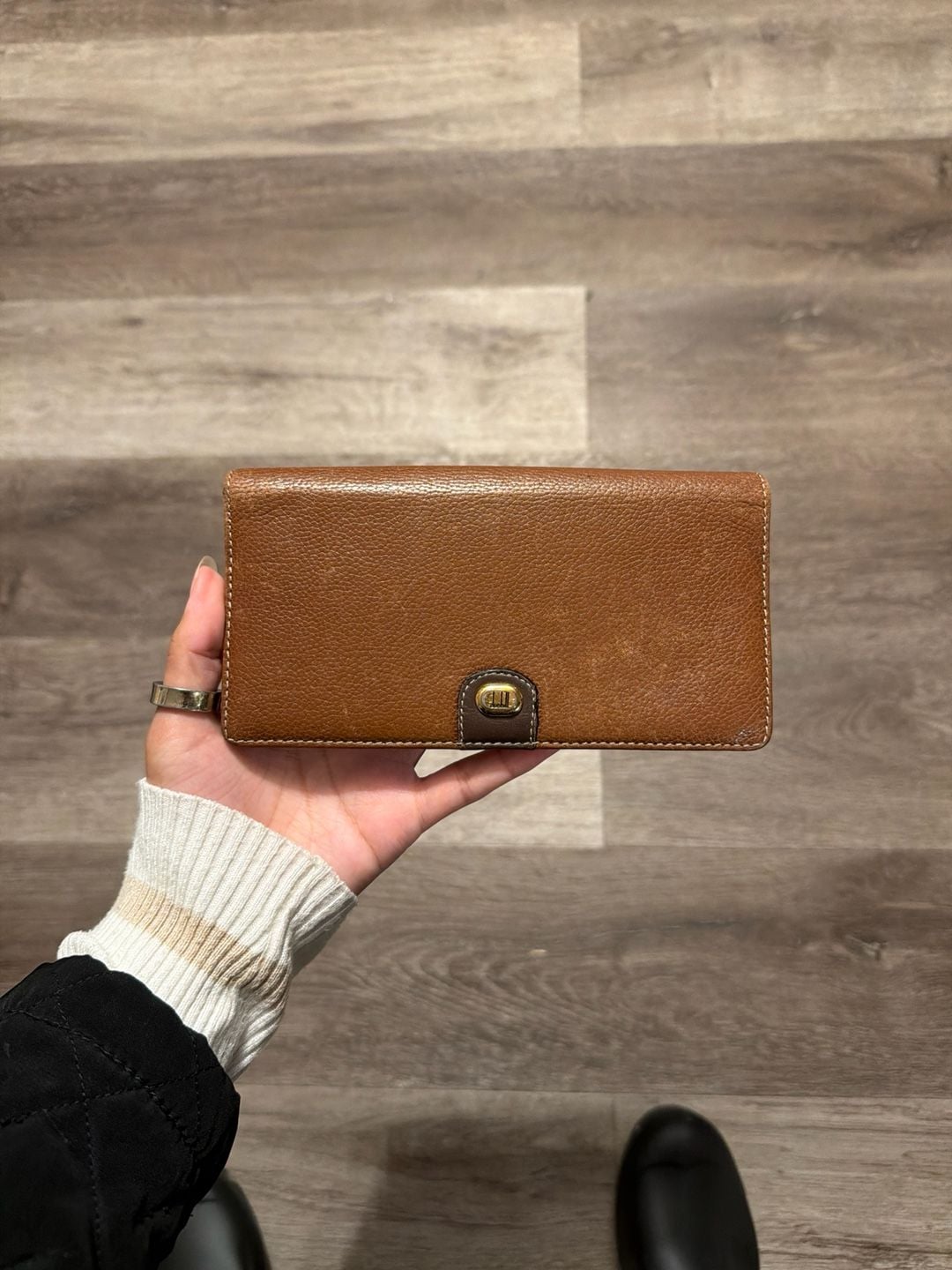 Vintage Dunhill Brown Pebbled Leather Long Bifold Wallet with Gold Logo 2