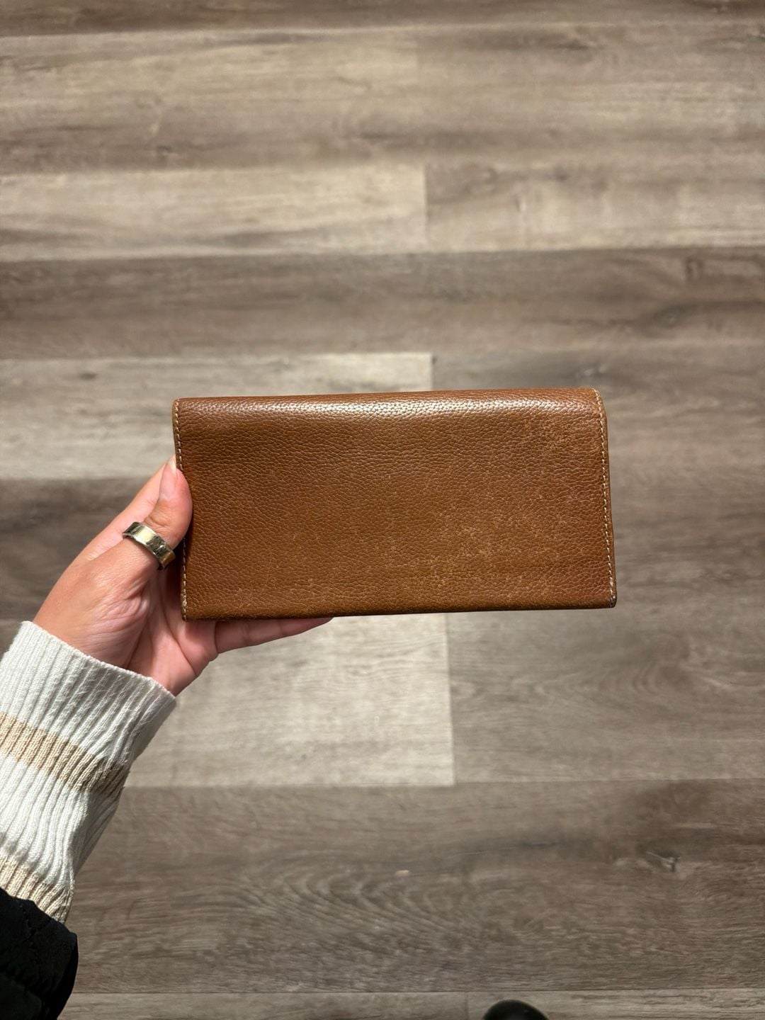Vintage Dunhill Brown Pebbled Leather Long Bifold Wallet with Gold Logo 4