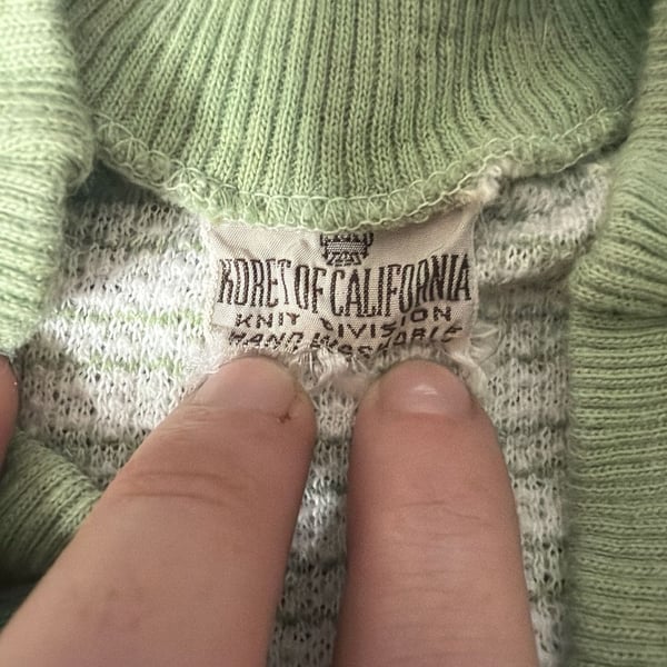 Vintage Koret of California Knit Division Pastel Green and White Textured Button Up Vest