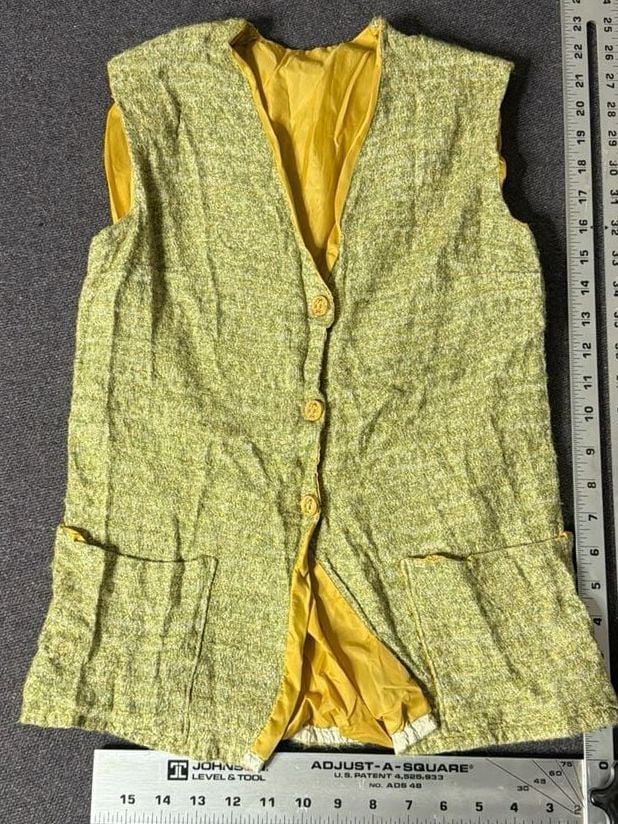 Vintage 1960s Lime Green and Gold Metallic Lurex Tweed Vest with Medallion Buttons 2