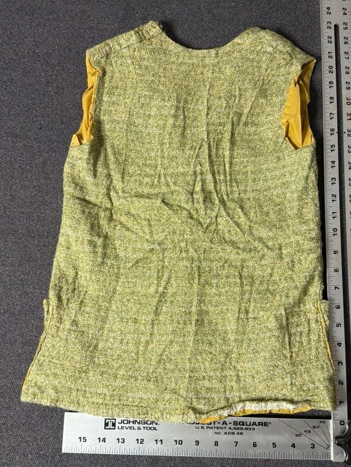 Vintage 1960s Lime Green and Gold Metallic Lurex Tweed Vest with Medallion Buttons 4