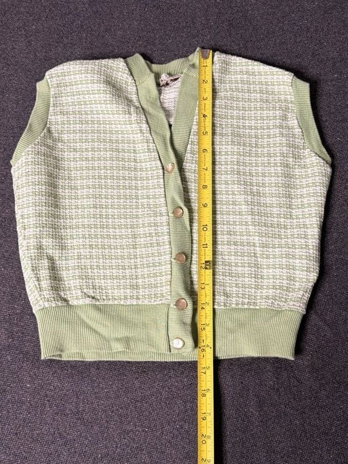 Vintage Koret of California Knit Division Pastel Green and White Textured Button Up Vest 3