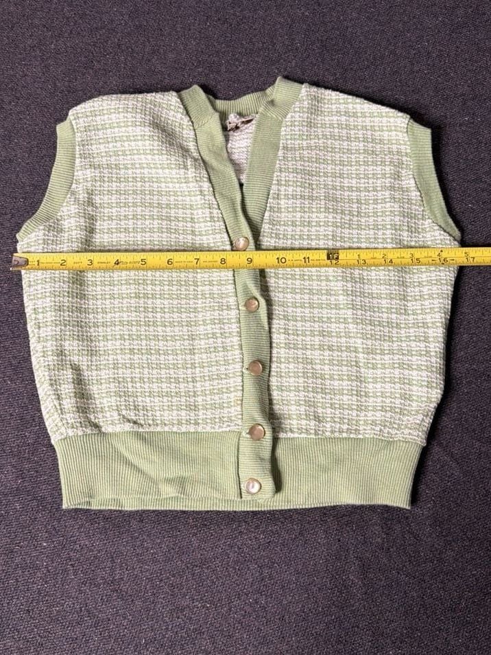 Vintage Koret of California Knit Division Pastel Green and White Textured Button Up Vest 5
